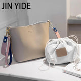 PU Leather Women Bucket Shoulder Bag Yellow Crossbody Messenger