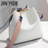 PU Leather Women Bucket Shoulder Bag Yellow Crossbody Messenger