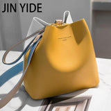 PU Leather Women Bucket Shoulder Bag Yellow Crossbody Messenger