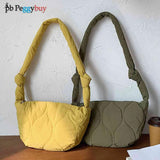 Winter Rhombic Lattice Crossbody Bag Solid Cotton Padded Handbag
