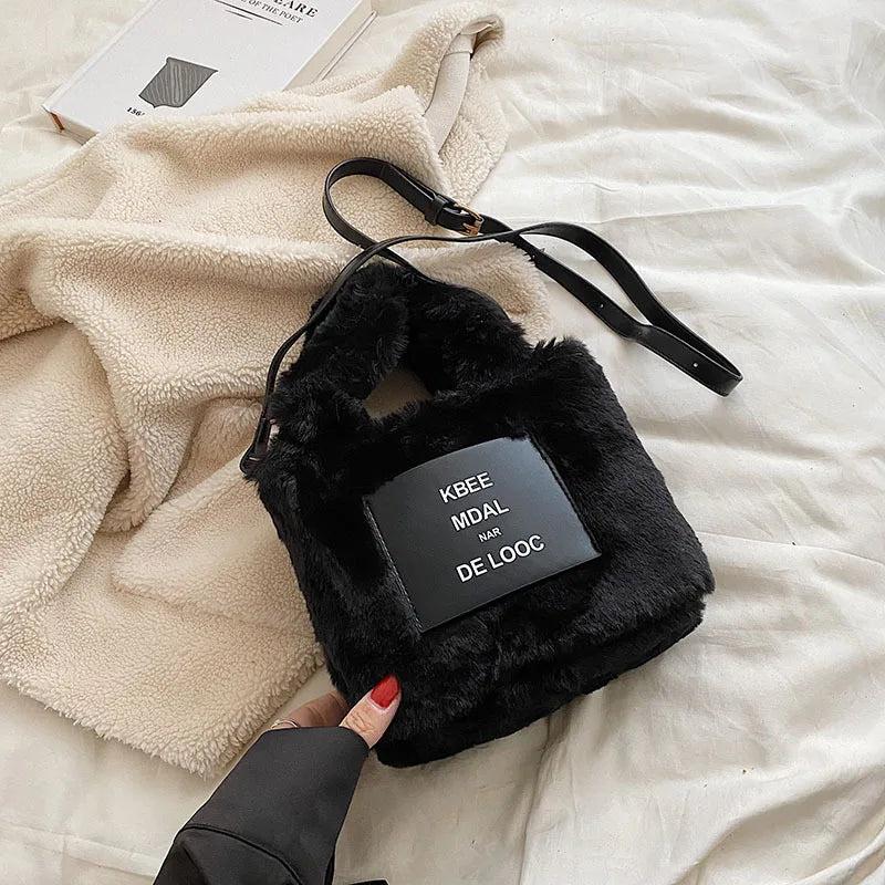 Soft Clutch Faux Fur Top-handle Bag Warm Furry Plush Tote Bags for Women