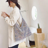 Sparkling Tote Bag for Women Sequins Shoulder Shopper Bags
