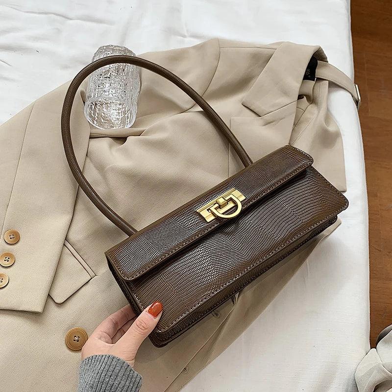 Crocodile Pattern Square Tote Armpit Bag High PU Leather Women's Handbag