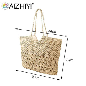 Summer Ladies Woven Tote Hollow Beach Vacation Bags Casual Portable