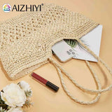 Summer Ladies Woven Tote Hollow Beach Vacation Bags Casual Portable