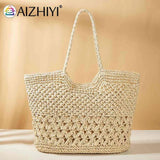 Summer Ladies Woven Tote Hollow Beach Vacation Bags Casual Portable