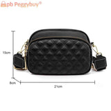 Cowhide Leather Shoulder Crossbody Bag with Rhombus Pattern