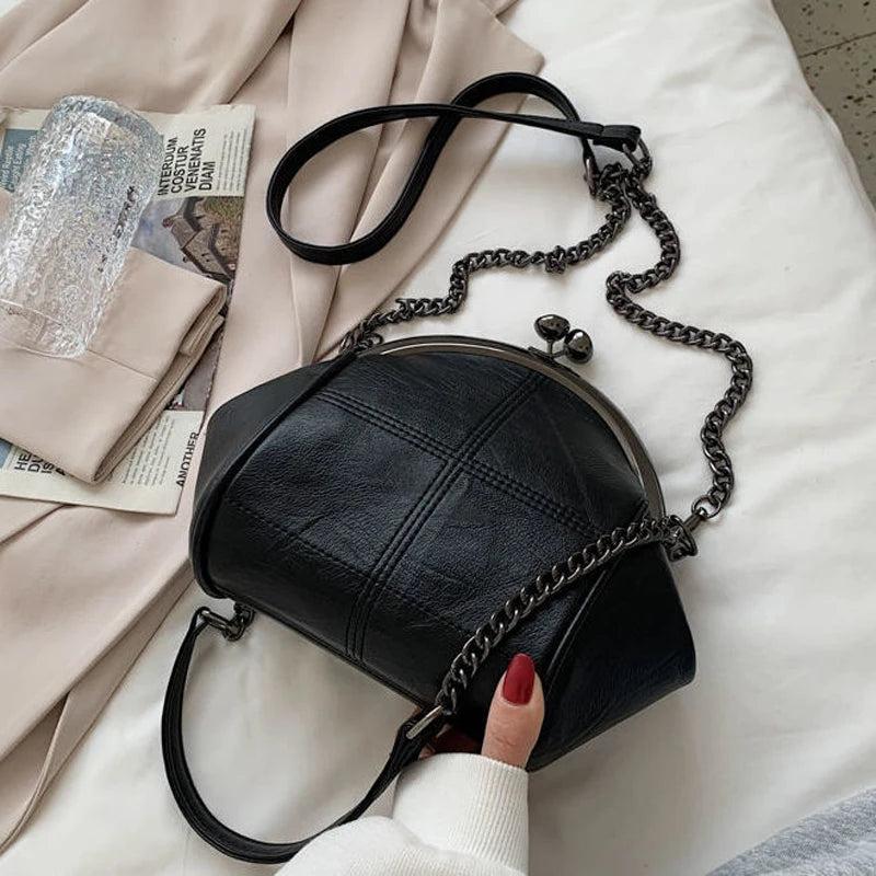 Vintage Shell Lock Crossbody Bag Chain Shoulder Tote Handbag