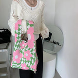 Women's Winter Knitted Handbags Matching Flower Purse Tote Bag