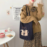 Embroidered Striped Canvas Handbag Eco Tote Soft Shopping Bag for Ladies