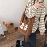 Embroidered Striped Canvas Handbag Eco Tote Soft Shopping Bag for Ladies
