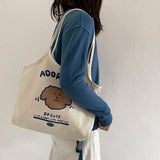 Harajuku Women Shoulder Bag Retro Casual Large Capacity Canvas Shopping Handbag
