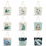 Whale Girl Printed Shoulder Bag High Capacity Travel Beach Bags