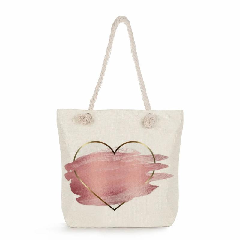 Floral Love Print Handbags Love Graphic Tote Bags Women Thick Rope Shoulder Bag