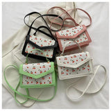 Small Square Women Shoulder Crossbody Bag Cherry Pattern Female