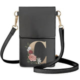 Golden Floral Art Alphabet Makeup Bags Ladies Leather
