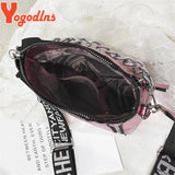 Tide Ladies Letter Handbags Wide Strap Chains Shoulder Bag Women Crossbody Bags