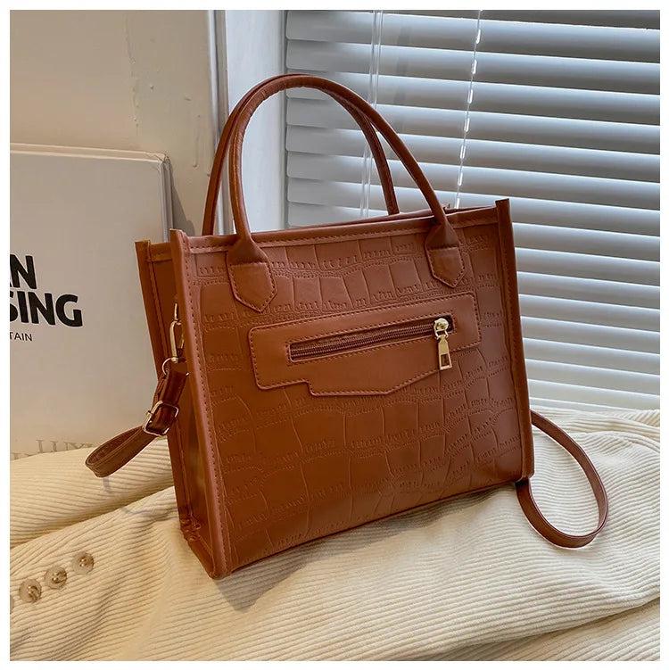 Retro Stone Pattern Shoulder Bags Solid Tote Crossbody Bags Casual Bags
