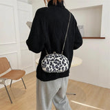 Leopard Print Fluffy Shoulder Crossbody Bag Cow Pattern Handbag