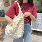 Women Cloud Bubbles Shoulder Bag Soft Cloth Fabric Handbag Casual Tote