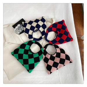 Vintage Plaid Knitted Small Tote Bag for Women