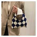 Vintage Plaid Knitted Small Tote Bag for Women