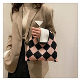 Vintage Plaid Knitted Small Tote Bag for Women