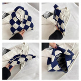 Vintage Plaid Knitted Small Tote Bag for Women
