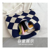 Vintage Plaid Knitted Small Tote Bag for Women