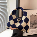 Vintage Plaid Knitted Small Tote Bag for Women