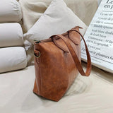 Vintage Oil Wax PU Leather Women Shoulder Bags Tote Solid Large Capacity