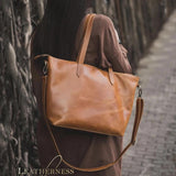 Vintage Oil Wax PU Leather Women Shoulder Bags Tote Solid Large Capacity