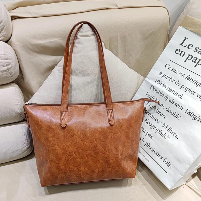Vintage Oil Wax PU Leather Women Shoulder Bags Tote Solid Large Capacity