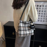 Plaid Women Shoulder Bag Soft Cloth Fabric Handbag Large Capacity Cotton Tote Ba