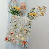 Mesh Embroidery Flowers Clear Shoulder Bag Eco Shopping Tote