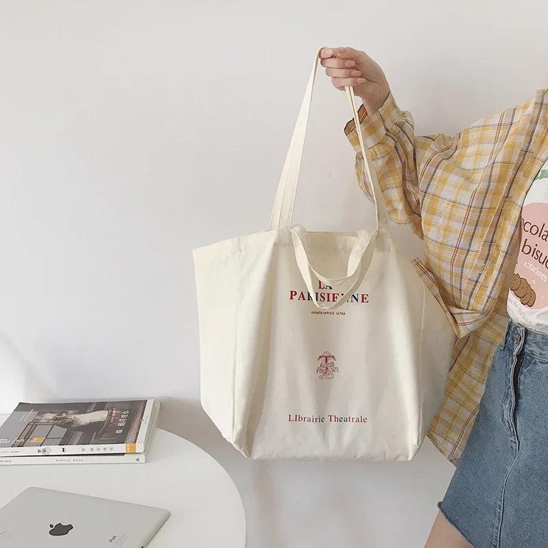 Women Canvas Shopping Bags Eco Friendly Reusable Grocery Bag Large Tote