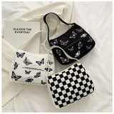 Women Canvas Handbag Butterfly Print Small Shoulder Bags Ladie Underarm Bag