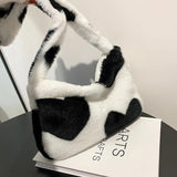 Faux Fur Plush Shoulder Bag Retro Heart Printed Underarm Clutch