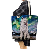 Starry Sky Oil Painting Dog Handbag Bright Colors Linen Tote Bag