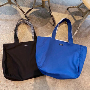 Canvas Checkered Shoulder Bag Large Capacity Travel Tote Bag