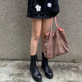 Leopard Pattern Canvas Tote Handbag for Women
