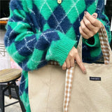 Lattice Double-Sided Shoulder Bag High-Capacity Student Book Shopping Handbag