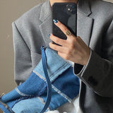 Vintage Denim Stitching Women Underarm Bag Ladies Large Shoulder Bags
