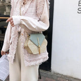 Hexagon Straw+Leather Handbag Women Rattan Beach Bohemia Bag