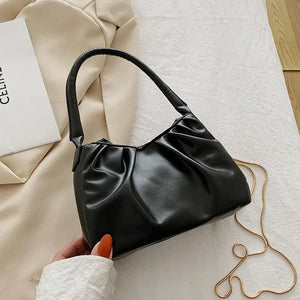 Retro Casual Pleated Clutch Shoulder Bag Chain Handbag for Women