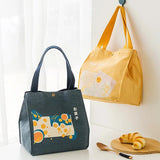 Functional Pattern Cooler Lunch Box Portable Insulated Canvas Lunch Handbag