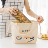 Functional Pattern Cooler Lunch Box Portable Insulated Canvas Lunch Handbag
