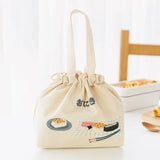 Functional Pattern Cooler Lunch Box Portable Insulated Canvas Lunch Handbag