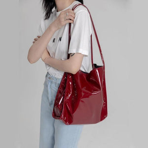 Vintage Patent Leather Shoulder Bag Large Capacity Tote