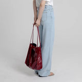 Vintage Patent Leather Shoulder Bag Large Capacity Tote